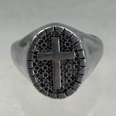 Round Cross Ring Size 9 Silver Toned Religious Christianity Catholic • $20