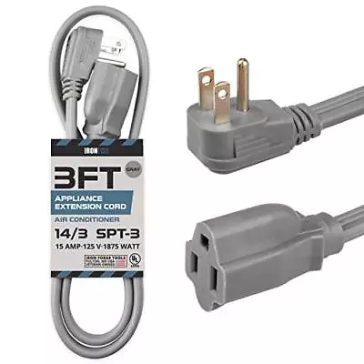 3 Ft Appliance Extension Cord Heavy Duty Gray - 14 Gauge 3 Prong SPT-3 Cable • $14.99