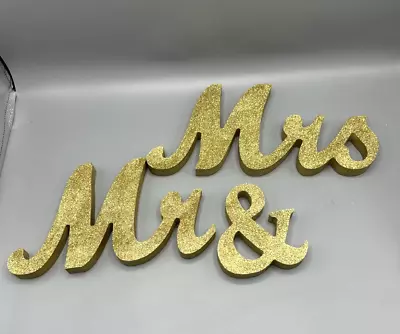 Mr & Mrs Letters Wedding Wooden Sign Party Décor Gold Glitter • $19.99