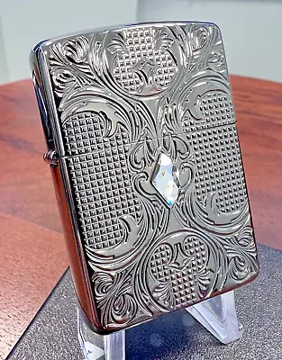 Zippo ARMOR Lighter CRYSTAL LATTICE Deep Carve Black Ice NEW IN BOX FAST POST • £69.40