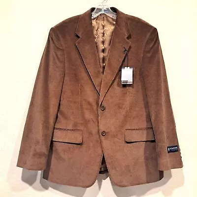 NWT Stafford Corduroy Sport Coat Blazer Brown Suede Elbow Patches Mens Size 40S • $45