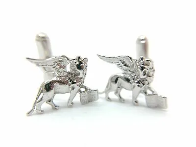 Cufflinks Lion Of San Marco Venice 925 Rhodium Silver Shiny Artisanal • $154.78