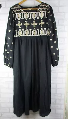 Adrift Womens Maxi Dress Black Gold Embroided M 12 Long Sleeve • $55