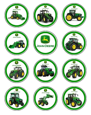 John Deere Tractor Cupcake Toppers Edible Icing Birthday Cake Decorations #01 • $7.14