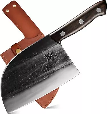 Hand Forged Meat Cleaver Serbian Chef Knife With Leather Sheath 6.7''  [AAAA] • $21.99