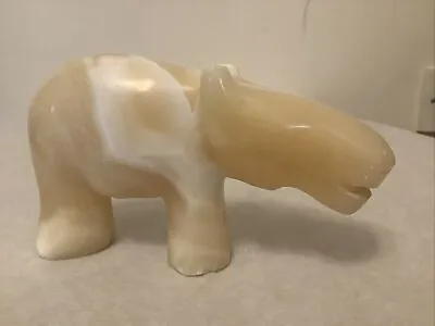 Large Onyx Alabaster Marble Hand-carved Hippo Figurine 14cm Long • £7.75