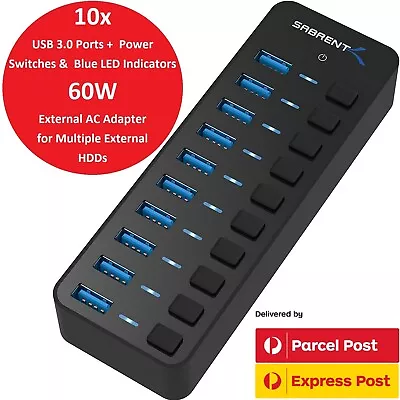 $129 • Buy Sabrent 10 Port 60W Powered USB 3 Data Hub For External HDD Mac IMac PC Surface