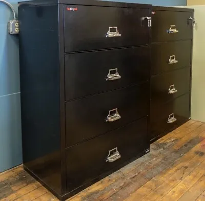 FireKing Black Fireproof 4-Drawer Lateral File Cabinet • $315.40