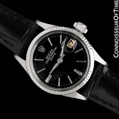 1964 ROLEX DATE / DATEJUST Ladies Vintage Watch With Black Dial- Stainless Steel • $2795