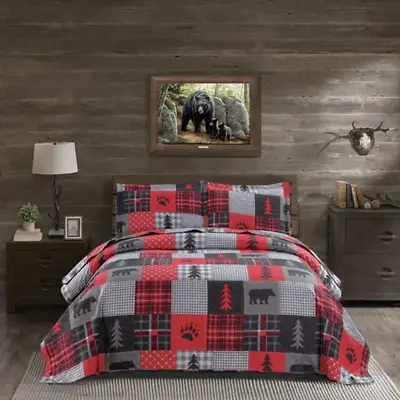 King Size Quilt Set Rustic Quilt Bedding King Quilt Bed Spread Coverlet Plaid Qu • $55.91