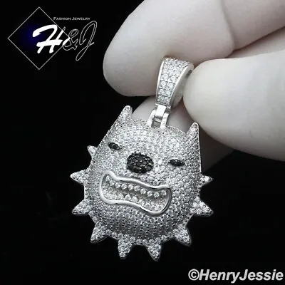 Men Solid 925 Sterling Silver Icy Bling Cz  3d Angry Pitbull Dog Pendant*sp414 • $46.99
