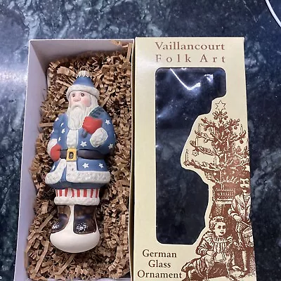 $32 • Buy Vaillancourt German Glass Ornament Stars And Stripes Santa 1998 Org Box
