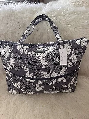 Vera Bradley Expandable Travel Bag In MOON SHADOW MEADOW Gray/White -NWT • $24.99