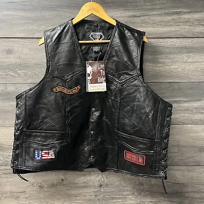 Vintage Diamond Plate Buffalo Leather Motorcycle Vest With Patches Men’s XXL • $30