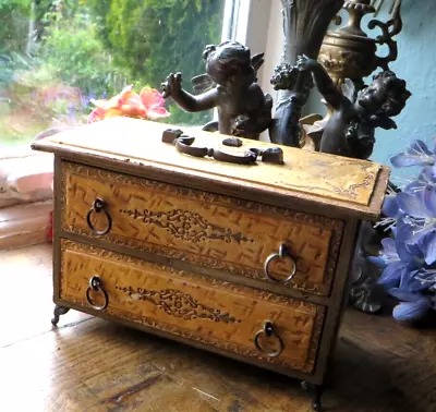 A  Darling Little Vintage French Chest Of Drawers Tooled Leather Finish • £28