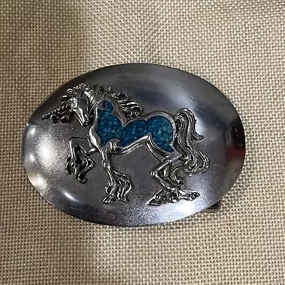 Vintage Bell Nickel Silver Mythical Unicorn Head Turquoise Belt Buckle • $18.99