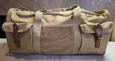 VTG Ralph Lauren Tan Canvas Leather Duffle Weekender Travel Bag W/ Strap RARE! • $59.99