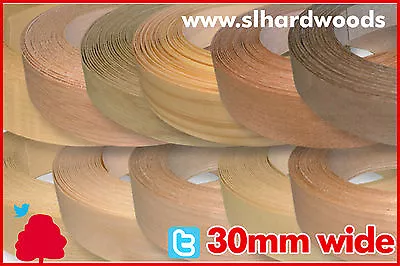 Pre Glued Iron On Edging Real Wood Veneer Edge Banding Tape 30mm Various Species • £0.99