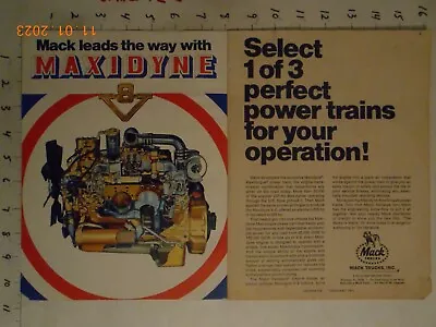 1971 Mack Trucks Maxidyne Engine Power Train Color Print AD Allentown PA Bulldog • $8.99