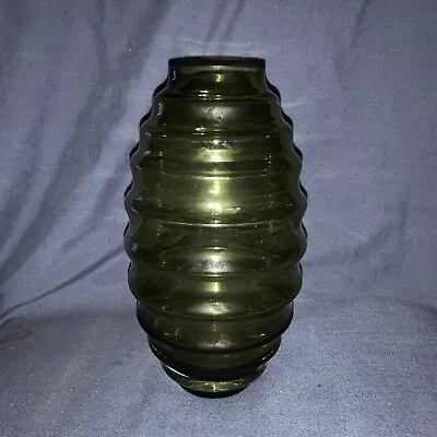 Vintage/Retro Dartington Clear & Green Cased Glass Ribbed Vase. Marked. • £16