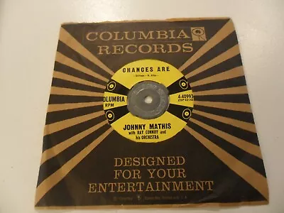 Vintage 1957 ~ Johnny Mathis ~ Chances Are ~  45 Rpm Record W/sleeve ~ Adapter • $25