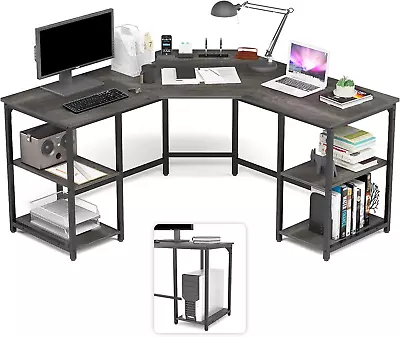 Large L-Shaped Computer Desk With Shelves Corner Desk Home Office Writing Work • $182.17