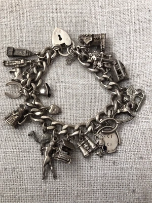 £45 • Buy Vintage Silver Charm Bracelet With Charms - Approx Weight 68g/23oz