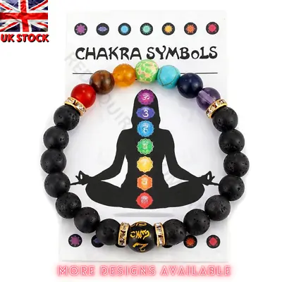 7 Chakra Bracelet For Men Women Natural Crystal Healing Anxiety Yoga NEW • £7.99