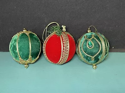 Lot Of 3 VINTAGE Handmade Fabric And Ribbon Holiday CHRISTMAS ORNAMENTS • $39.99