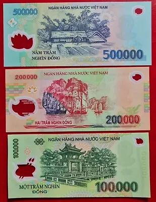Vietnam 100000 200000 500000 Dong Polymer Banknote CIR. VND Vietnamese Currency  • $72.88