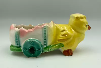 Small Vintage Ceramic Chick & Egg Shell Cart Planter • $12