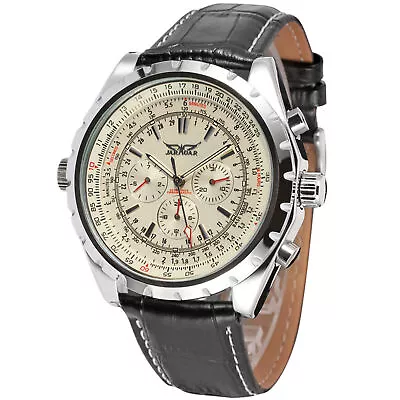 Men's Automatic Mechanical Watch With Leather   Wristwatch T2R3 • $25.84