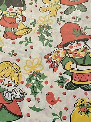 Vtg Christmas Wrapping Paper Gift Wrap Children Playing Music Horn Drum 1960 • $7.46