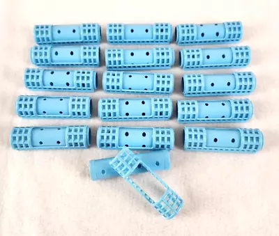 Vintage Lot Of 16 Small Magnetic Hair Rollers Curlers Blue Plastic Snap Over • $12.99