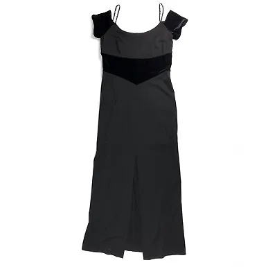Joseph Ribkoff Black Velvet And Rhinestone Straps Long Evening Formal Dress 10 • $28