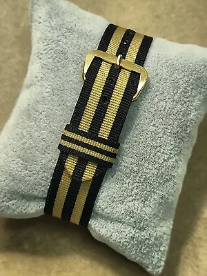 1960's-1970's NOS 16mm Black & Khaki Nylon Thread Thru Military Style Watch Band • $18.95