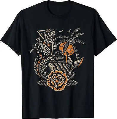 New Limited Mermaid Skeleton Traditional Tattoo Flash T-Shirt • $22.55