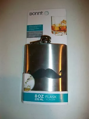 STAINLESS STEEL 8oz. - MUSTACHE  FLASK - BONNY BRAND - NEW IN PACKAGE • $10