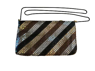 Vintage Mesh Metallic Clutch Or Crossbody Bag Retro Disco Black Silver Gold • $40