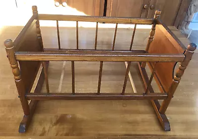 Vintage 1960s Wooden Baby Doll Rocking Cradle Crib With Original Pad - 17 Inches • $19.75