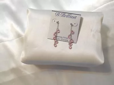 B.Brilliant 2 Sterling Silver Pink Cubic Zirconia Dangle Drop Earrings Y428 $125 • $39.59
