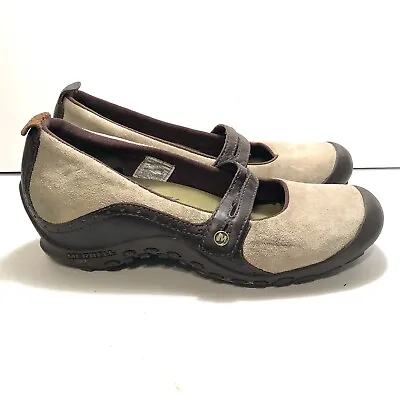 Merrell Plaza Bandeau Taupe Suede Heeled Mary Jane Shoes Womens 8.5 • $22.98