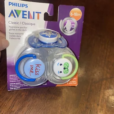 Philips Avent Orthodontic Pacifiers Classic Nighttime 6-18m Blue Glow In The Dar • $14.99