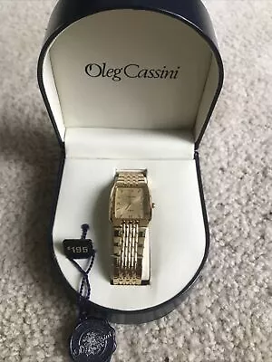 Vintage OLEG CASSINI Mens Quartz Genuine Gold Tone Watch In Box • $79.99