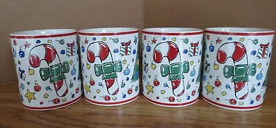 Block Basics Christmas Party Coffee Mugs 10 Oz 1995 Contemporary Vintage • $19.99