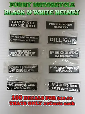 BLACK & WHITE FUNNY MOTORCYCLE HELMET BIKER DECALS STICKERS LOT OF 100  Style2 • $10