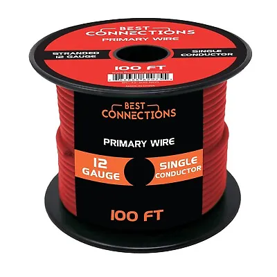 12 Gauge Car Audio Primary Wire (100ft–Red)– Remote Power/Ground Electrical • $18.95