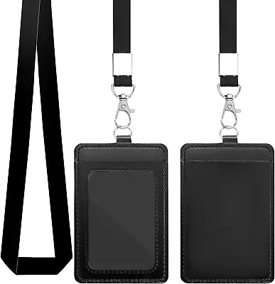 2 Pcs Leather Badge Holder With Lanyard Vertical Id Badge Holder Black Id Badge  • $6.88