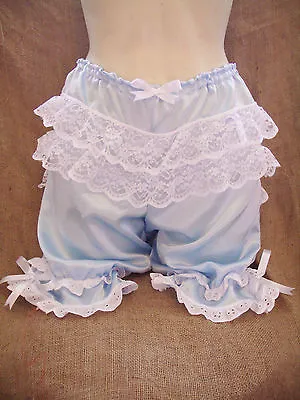 £44.50 • Buy Baby Blue Satin,white Lace Bows Bloomers!fancy Dress,re-enactment,50's,pin-up! 
