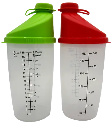 2  Nutritional Protein Shaker Bottles 16oz Mixing Cups BPA Free  Red Green • $8.95